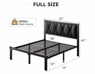 iPormis Full Size Metal Bed Frame, Faux Leather Button Tufted Headboard Platform Bed