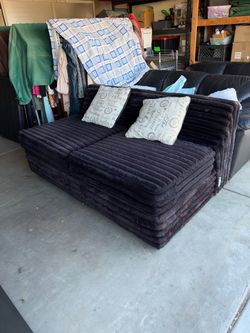 Black Ribbed Plush Floor Sofa