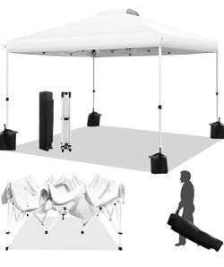 10x10 Pop Up Canopy with Sidewall, One-Person One-Minute Setup - Sturdy Frame, UV & Water Resistant Canopy Tent w/Wheeled Carry Bag for Beach, Patio,