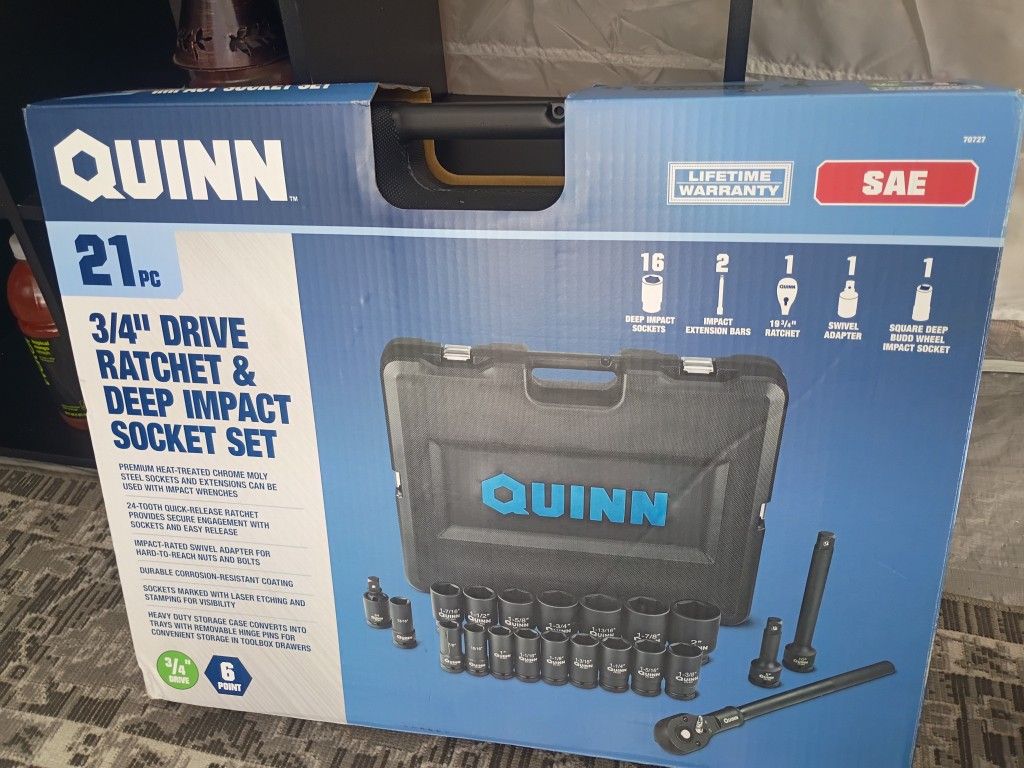Quinn 3)4" Drive Ratchet & Deep Impact Socket Set