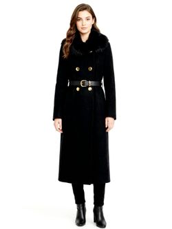 Perry Ellis long wool coat with oversized fur collar size 4.