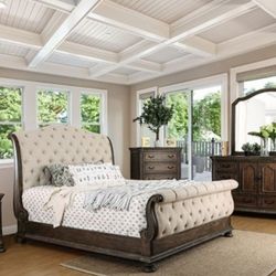 Brand New Rustic Natural Tone, Beige 6pc Queen  Size Bedroom Set 