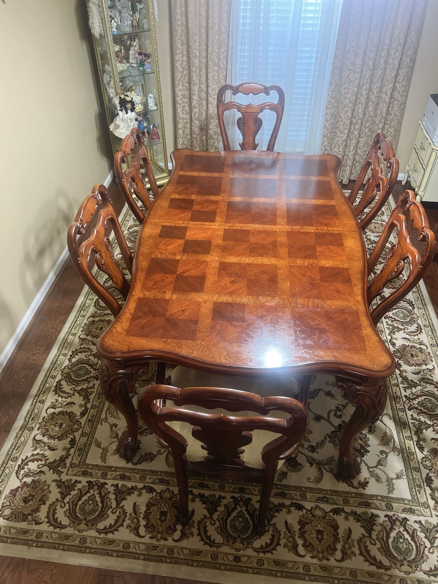 $2000 OBO Elegant Queen Anne Dining Set with China Cabinet, Hutch, China and Silverware Set