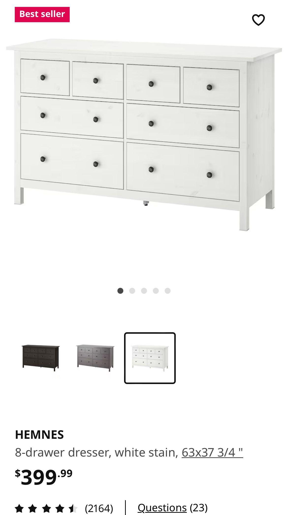HEMNES 8-drawer White Dresser 