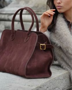 Burgundy Suede Leather Tote Handbag big bag