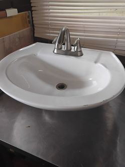 White Ceramic Drop-In Bathroom Sink with Faucet