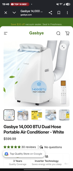 Gasbye 14,000 BTU Dual-Hose Inverter Portable Air Conditioner - Like New - $285 OBO