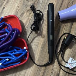 Lot of Hair Styling Tools Straightener, Blow Dryer, and Curlers