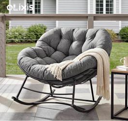 OLIXIS Outdoor Rocking Chair with 5.5" Thick Cushion, Oversized Egg Lounge Chair with Water-Repellent & UV-Resistant Fabric, 450 Lbs Heavy Duty for Pa