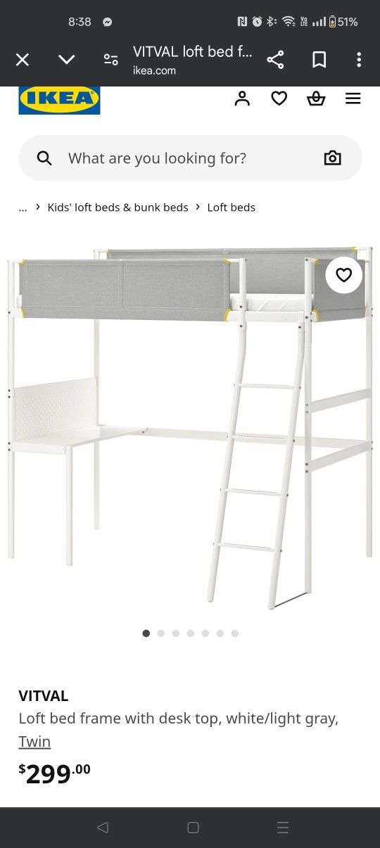 IKEA VITVAL loft bed frame with desk