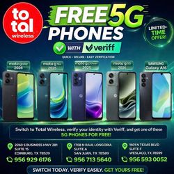 FREE 5G PHONES WITH VERIFF – QUICK & EASY!  Switch to Total Wireless and get a FREE 5G smartphone after fast and secure Veriff verification.  Choose f