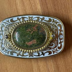 Vintage Turquoise Belt Buckle, gold and silver plated, the stone is real