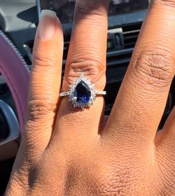 Blue Pear Halo Ring