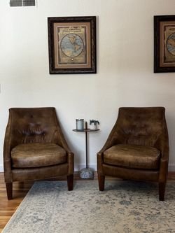 Matching Rustic Leather Accent Chairs (Pair) – Made in USA