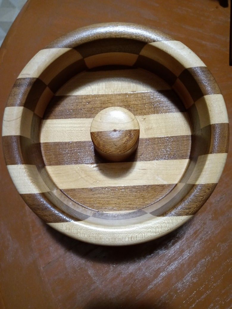 Wooden Checkered Nut Cracker Bowl 
