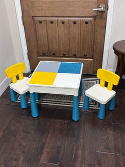 Kids LEGO Building Activity Table with 2 Chairs & Storage