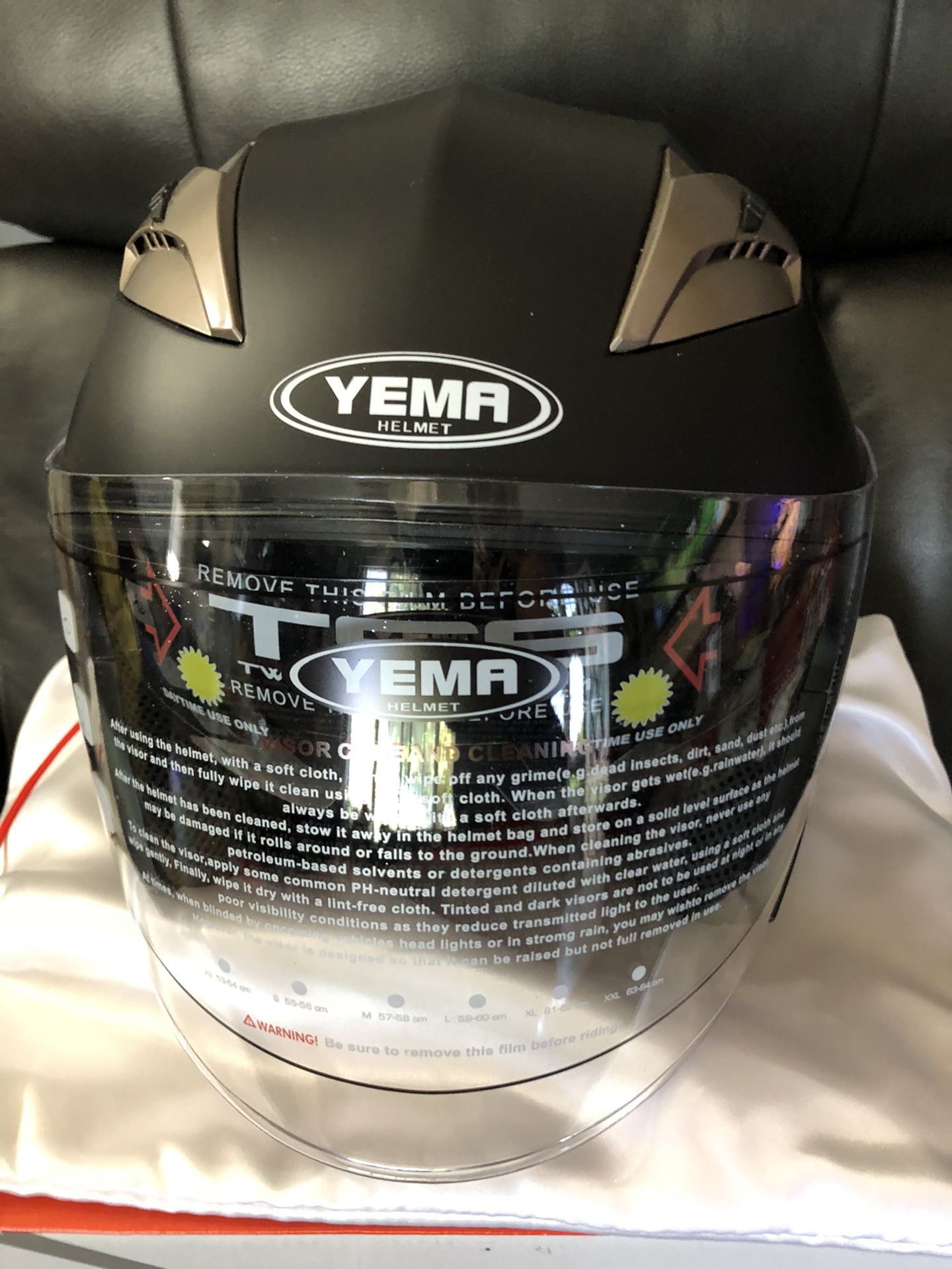 YEMA YM-627 Motorbike Moped Jet Bobber Pilot Crash Chopper 3/4 Half Helmet with Sun Visor for Adult Men Women - Matte Black,XL