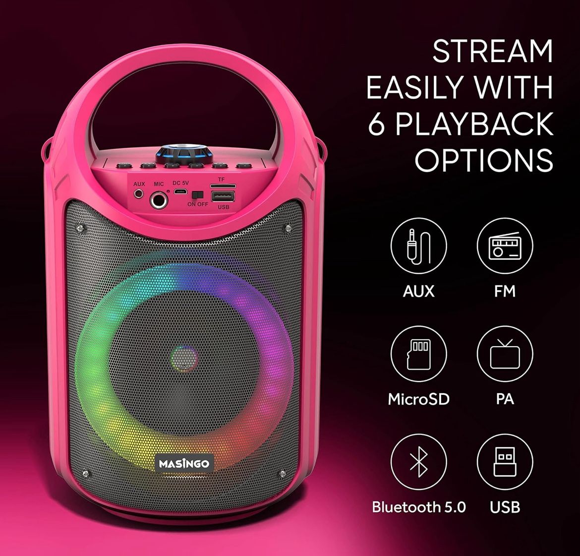 Masingo Burletta C10 Pink LED Ring Light Portable Wireless Karaoke Machine