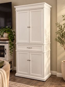 White Storage Cabinet with Shelves & Drawer