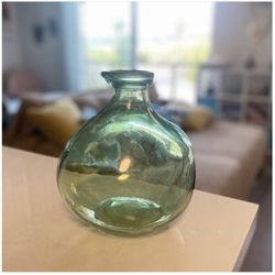 Recycled Glass Green Sea Grass Textured Large ROUND Vase