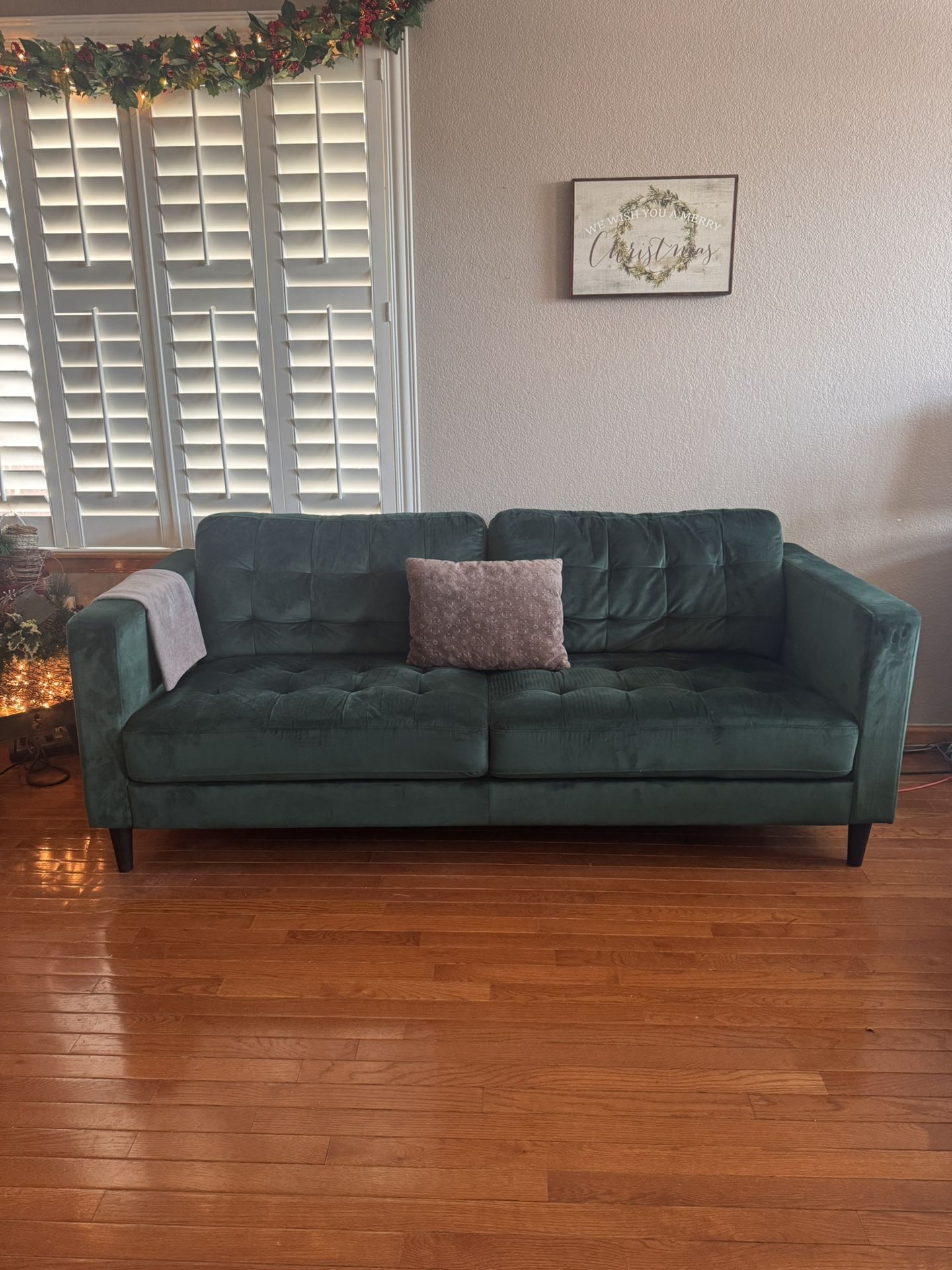 Velvet Green Modern Sofa - Like New - Couch Perfect for Any Space