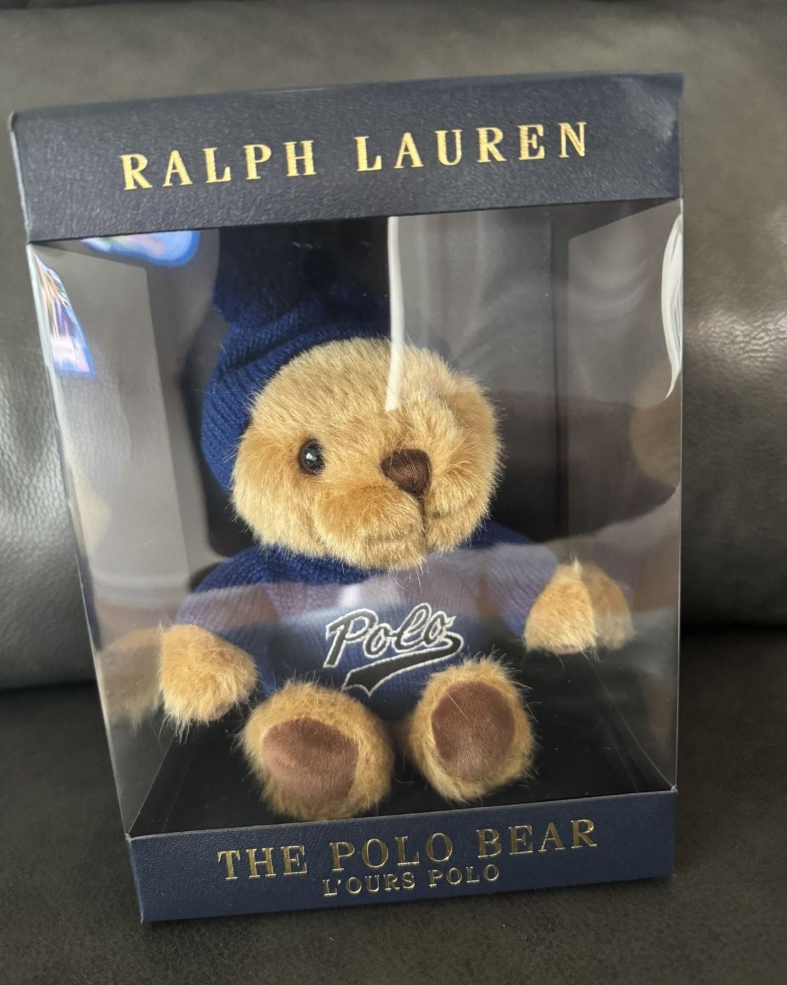 Ralph Lauren Teddy Bear blue collectible Brand new in box Box measures 8.5” x 6”