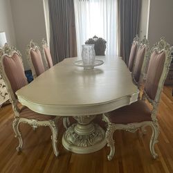 Italian Rococo Style Dining Room Table With 8 Chairs