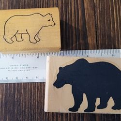 Pair Of Bear Nature Wooden Stamps Art Craft Supply