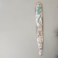 DÉCOR MASK - WOOD - HAND CARVED & PAINTED - PASTEL COLORS - 58L x 8W x 2.5D INCH