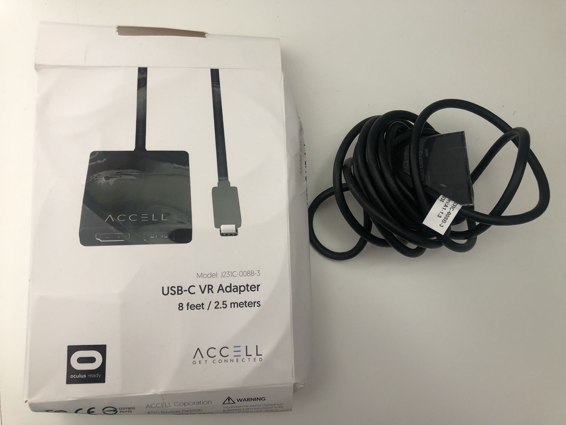 Oculus Accell USB-C VR Adapter 8 Feet/2.5 Meters Model: J231C-008B-3