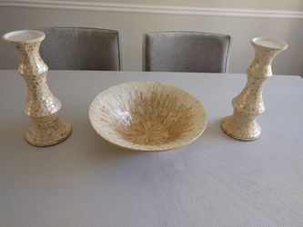 2 Candle Holders & Matching Vase Bowl