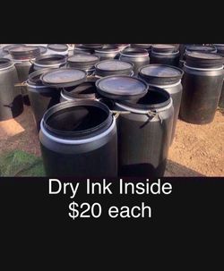 Plastic Barrels 55 gallons  ( Dry Ink ) Shipping or Storage or Recycling  (not recommended for animal food) $20