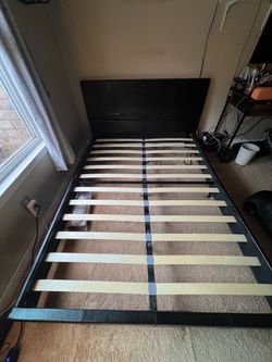 Full Size Black Faux Leather Bed Frame with Slats