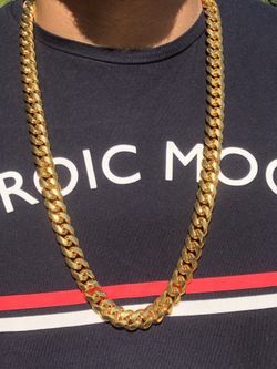 Miami Cuban link chain 14k Gold stainless steel necklace 14mm 30 inches long
