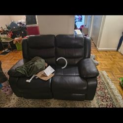 All Black Leather Two-seater Recliner OBO