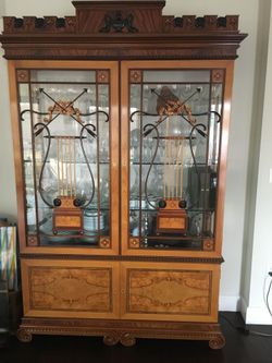 For sale  (1) Italian Columbo Mobili Louis XV showcase-cabinet.  (2) 1 commode Louis XV with Italian marble top and interior lined in silk. (3) 2 Nigh