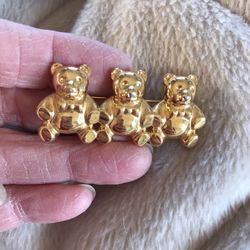 Vintage AK Anne Klein Gold-Tone Teddy Bear Brooch