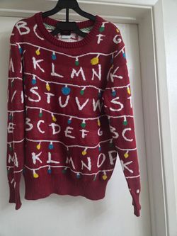Stranger Things Alphabet Lights Sweater. Halloween costume. Stranger Things Red Sweater.