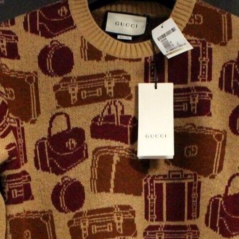 NEW WITH TAGS Gucci men's brown (camel) sweater GG - 100% wool - Round Neck - Size L - ITALY