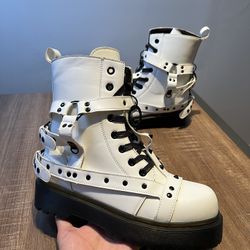 Strange Cvlt White Disorder Bondage Goth Boots Size 10 New Women