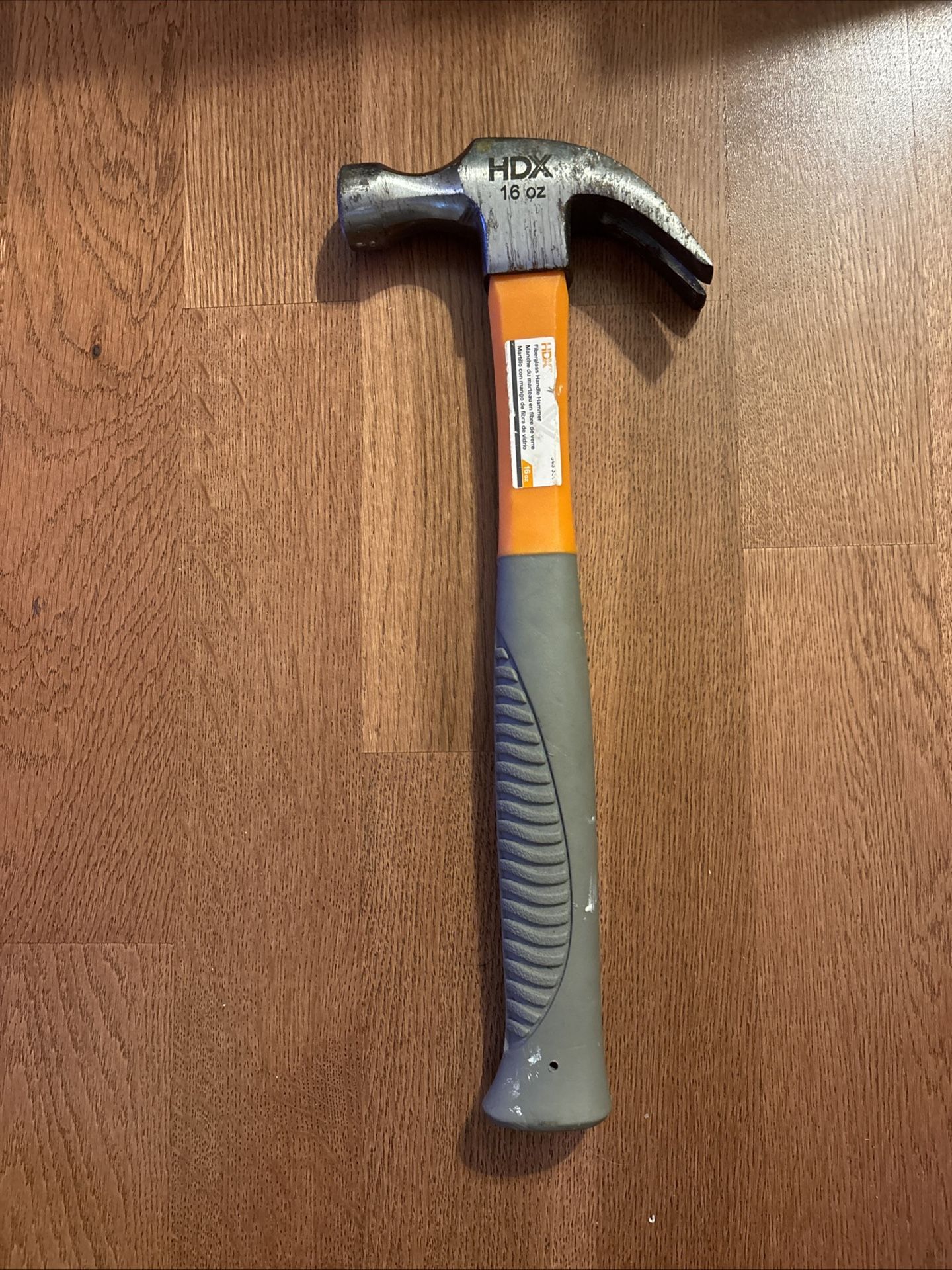 HDX 16 oz. Fiberglass 11" Inch Handle Claw Hammer Orange Grey 13" Inches Tall