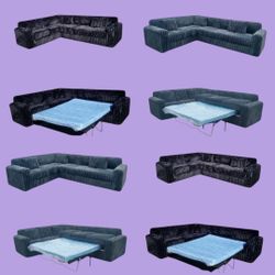 BRAND NEW 7X9FT AND 9X5.5FT SECTIONAL SOFA CHAISE WITH SLEEPER, CORDOROY BLACK,  G