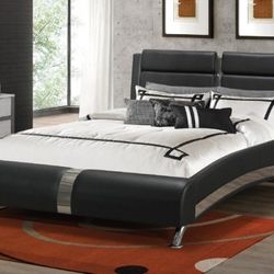 Black Platform Leather Bed 