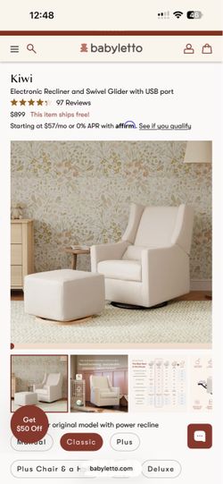 Babyletto Kiwi Cream Electronic Swivel Glider Power Recliner Nursery Chai