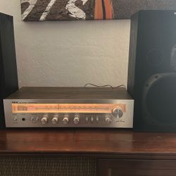 Vintage AKAI RECEIVER MODEL AA-1115 Stereo Radio   And Two Bookshelve Sonys 