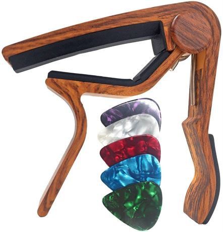 WINGO Guitar Capo for Acoustic and Electric Guitars - Rosewood with 5 Picks