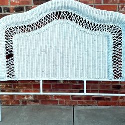 Vintage 90s Pier One White Wicker Queen Size Headboard 54in x 5ft (60in)