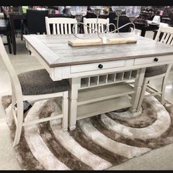 Bolanburg 5 Piece Dining Coubter Table And 4 Bar Stools White Colored By Ashley Signature 🤩 $39 Down Payment🎊Fast Delivery💯New Brand🫵