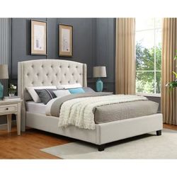 ❤️ Nantarre Fabric Quilted Wing Back Upholstered  King Size Bed 