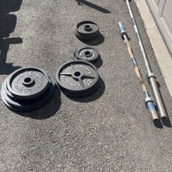 Bench Press With Weights, Curl Bar, And Olympic Barbell